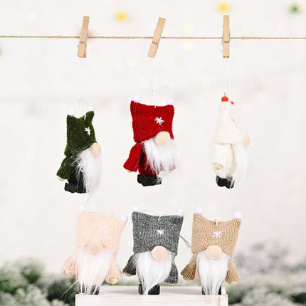 Christmas Decorations Double Ball Cap Forest Old Man Knitted Pendant Faceless Doll Ornaments(White)-garmade.com