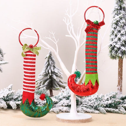 Christmas Decorations Elf Feet Iron Ring Door Bells Elf Boots Door Knocker Ornaments(Green)-garmade.com