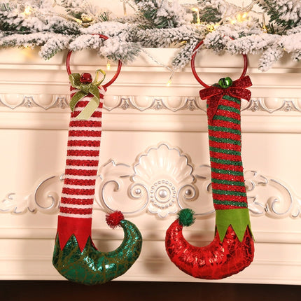 Christmas Decorations Elf Feet Iron Ring Door Bells Elf Boots Door Knocker Ornaments(Red)-garmade.com