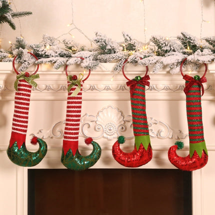 Christmas Decorations Elf Feet Iron Ring Door Bells Elf Boots Door Knocker Ornaments(Green)-garmade.com
