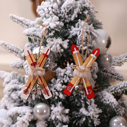 Christmas Decorations Wooden Sleigh Christmas Tree Pendant(Red)-garmade.com