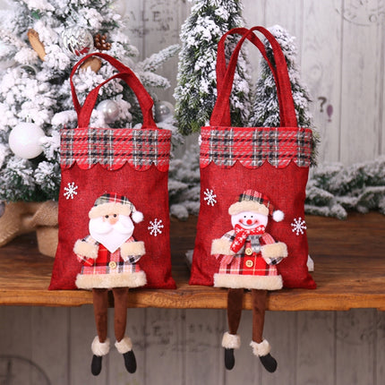 Christmas Burlap Gift Bag Candy Bag Plaid Tote Bag(Bear)-garmade.com