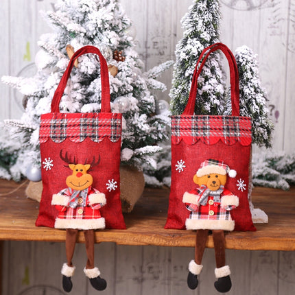 Christmas Burlap Gift Bag Candy Bag Plaid Tote Bag(Snowman)-garmade.com