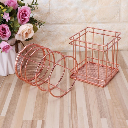 Rose Gold Metal Pen Holder Box Case Iron Art Receiving Basket Desk Stationery Office School Desk Supplies(Round)-garmade.com