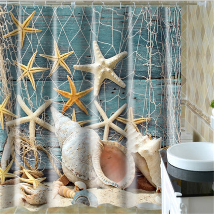 2 PCS Colorful Beach Conch Starfish Shell Polyester Washable Bath Shower Curtains, Size:90X180cm(Fishnet Shell)-garmade.com