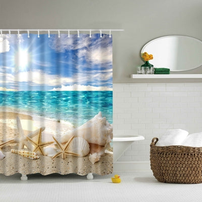 2 PCS Colorful Beach Conch Starfish Shell Polyester Washable Bath Shower Curtains, Size:90X180cm(Sunshine Shell)-garmade.com