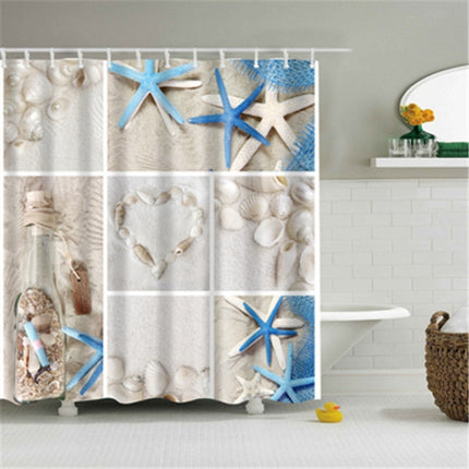 2 PCS Colorful Beach Conch Starfish Shell Polyester Washable Bath Shower Curtains, Size:90X180cm(Drifting Bottle)-garmade.com