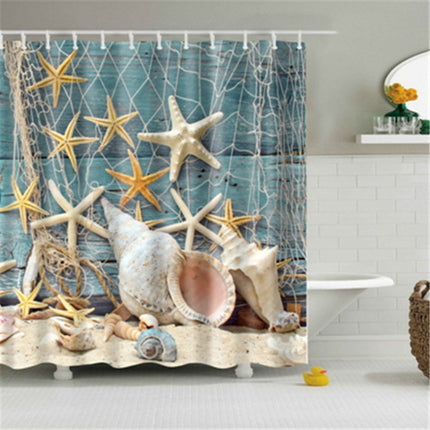 2 PCS Colorful Beach Conch Starfish Shell Polyester Washable Bath Shower Curtains, Size:120X180cm(Fishnet Shell)-garmade.com