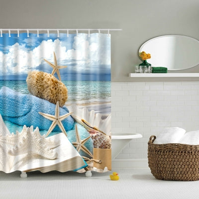 2 PCS Colorful Beach Conch Starfish Shell Polyester Washable Bath Shower Curtains, Size:120X180cm(Book Shell)-garmade.com