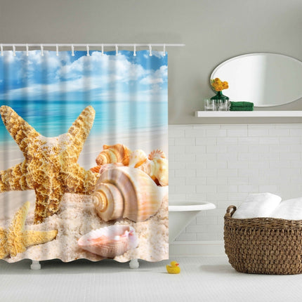 2 PCS Colorful Beach Conch Starfish Shell Polyester Washable Bath Shower Curtains, Size:165X180cm(Big Shell)-garmade.com