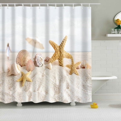 2 PCS Colorful Beach Conch Starfish Shell Polyester Washable Bath Shower Curtains, Size:180X180cm(Beach Shell)-garmade.com