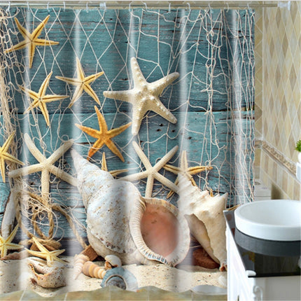 2 PCS Colorful Beach Conch Starfish Shell Polyester Washable Bath Shower Curtains, Size:180X180cm(Beach Shell)-garmade.com