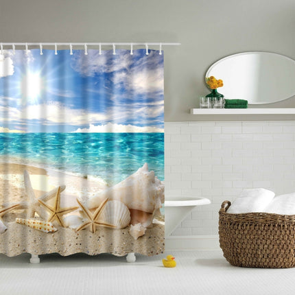 2 PCS Colorful Beach Conch Starfish Shell Polyester Washable Bath Shower Curtains, Size:180X200cm(Sunshine Shell)-garmade.com