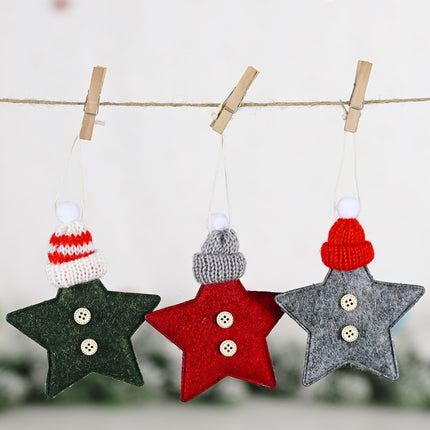 Christmas Decoration Knitted Hat Five-Pointed Star Small Pendant(Gray)-garmade.com