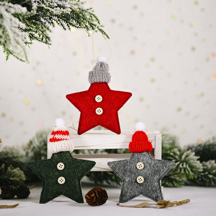 Christmas Decoration Knitted Hat Five-Pointed Star Small Pendant(Gray)-garmade.com