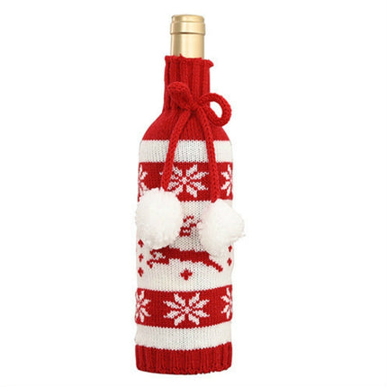 Christmas Knitted Double Ball Wine Bottle Cover Wine Bottle Bag Restaurant Atmosphere Layout(Elk)-garmade.com