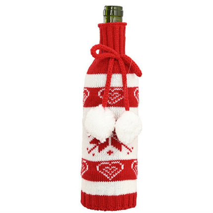 Christmas Knitted Double Ball Wine Bottle Cover Wine Bottle Bag Restaurant Atmosphere Layout(Snowflake)-garmade.com