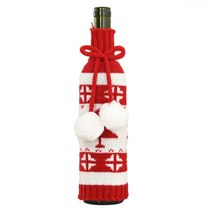 Christmas Knitted Double Ball Wine Bottle Cover Wine Bottle Bag Restaurant Atmosphere Layout(Small Tree)-garmade.com