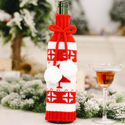 Christmas Knitted Double Ball Wine Bottle Cover Wine Bottle Bag Restaurant Atmosphere Layout(Small Tree)-garmade.com