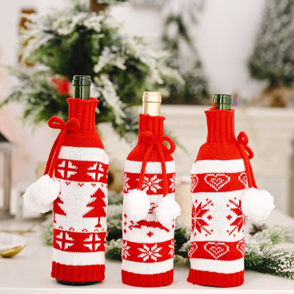 Christmas Knitted Double Ball Wine Bottle Cover Wine Bottle Bag Restaurant Atmosphere Layout(Elk)-garmade.com