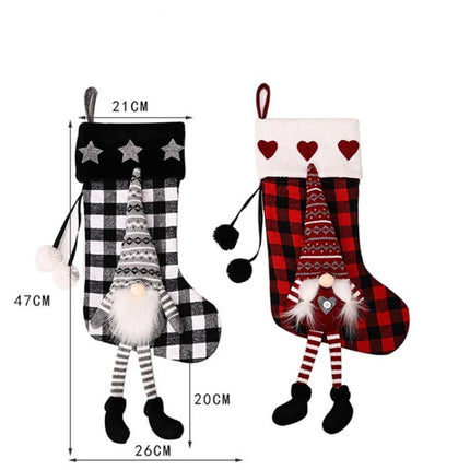 Hanging Feet Faceless Doll Christmas Socks Christmas Decoration Gift Bag(Red And Black Grid)-garmade.com