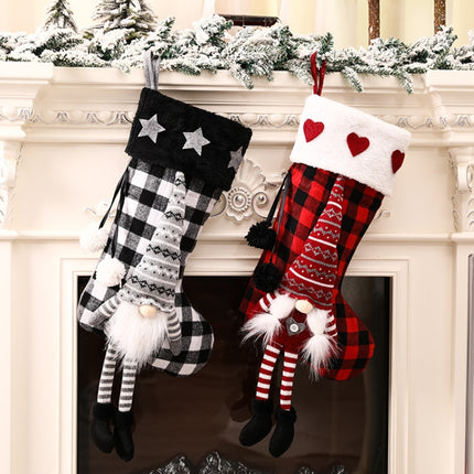 Hanging Feet Faceless Doll Christmas Socks Christmas Decoration Gift Bag(Red And Black Grid)-garmade.com