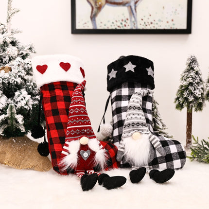Hanging Feet Faceless Doll Christmas Socks Christmas Decoration Gift Bag(Red And Black Grid)-garmade.com