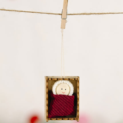 Christmas Celebration Supplies Wooden Box Small Doll Pendant Children Gift Small Doll Pendant Tree Pendant(Red Wine)-garmade.com