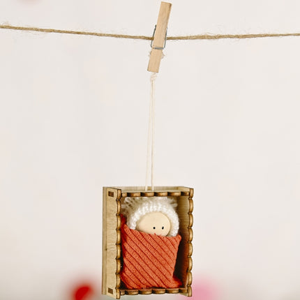 Christmas Celebration Supplies Wooden Box Small Doll Pendant Children Gift Small Doll Pendant Tree Pendant(Orange)-garmade.com