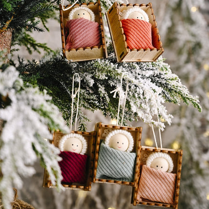 Christmas Celebration Supplies Wooden Box Small Doll Pendant Children Gift Small Doll Pendant Tree Pendant(Grey)-garmade.com