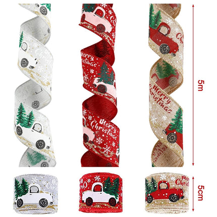 Christmas Decorations Car Printing Ribbon Christmas Tree Decoration Ribbon Colorful Bar(Hemp Color)-garmade.com