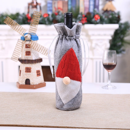Christmas Machine Embroidered Faceless Old Man Wine Bottle Bags Table Decorations(Grey)-garmade.com