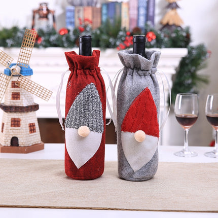 Christmas Machine Embroidered Faceless Old Man Wine Bottle Bags Table Decorations(Grey)-garmade.com