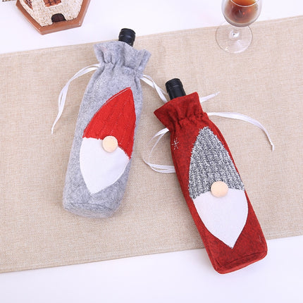 Christmas Machine Embroidered Faceless Old Man Wine Bottle Bags Table Decorations(Red)-garmade.com