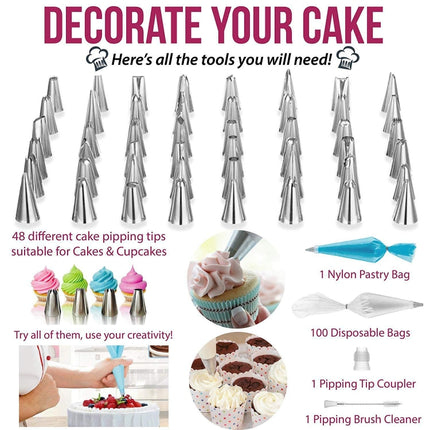 164 in 1 Cake Turntable Set Stainless Steel Decorating Mouth Baking Tools-garmade.com