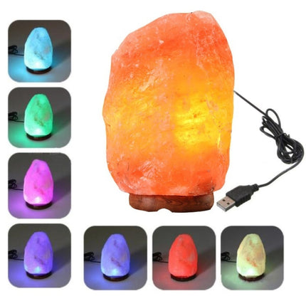 USB Power Himalayan Crystal Rock Salt Desk Lamp Night Light With Wood Base & E14 Bulb & Switch, Size:2-3kg(Colorful Light)-garmade.com