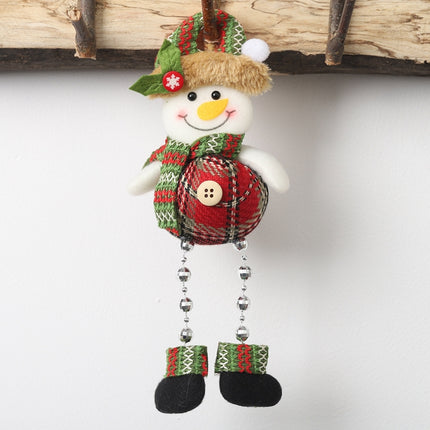 Christmas Plaid Cloth Beads Leg Pendants Christmas Window Decoration Cartoon Small Doll Ornaments(Snowman)-garmade.com
