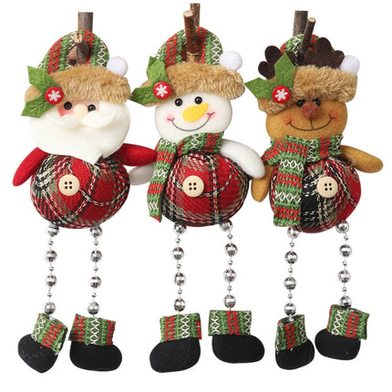 Christmas Plaid Cloth Beads Leg Pendants Christmas Window Decoration Cartoon Small Doll Ornaments(Snowman)-garmade.com