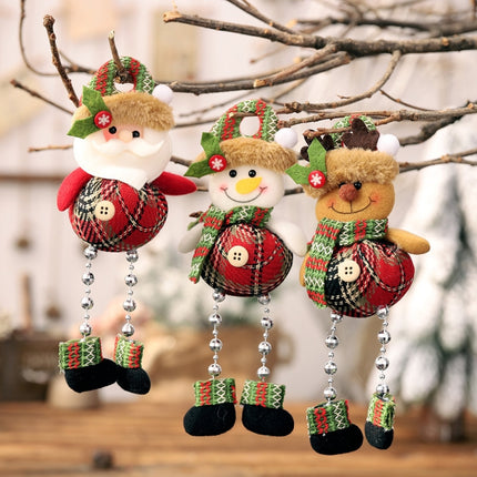 Christmas Plaid Cloth Beads Leg Pendants Christmas Window Decoration Cartoon Small Doll Ornaments(Elk)-garmade.com