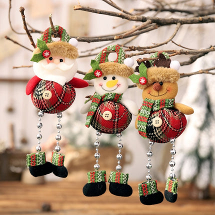 Christmas Plaid Cloth Beads Leg Pendants Christmas Window Decoration Cartoon Small Doll Ornaments(Snowman)-garmade.com