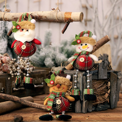 Christmas Plaid Cloth Beads Leg Pendants Christmas Window Decoration Cartoon Small Doll Ornaments(Snowman)-garmade.com