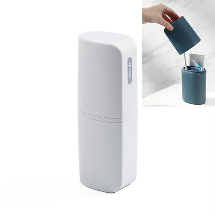Portable Toothbrush Cups for Business Trips with Lid Creative Mouthwash Cup, Style:Without Sub-bottle(Gray White)-garmade.com