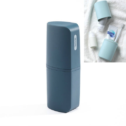 Portable Toothbrush Cups for Business Trips with Lid Creative Mouthwash Cup, Style:With Sub-bottle(Dark Blue)-garmade.com