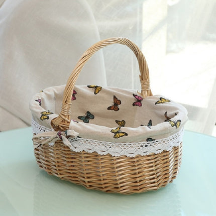 Hand-woven Picnic Basket Sackcloth Rattan Storage Basket, Specification:Small(Primary Color Butterfly Cloth)-garmade.com
