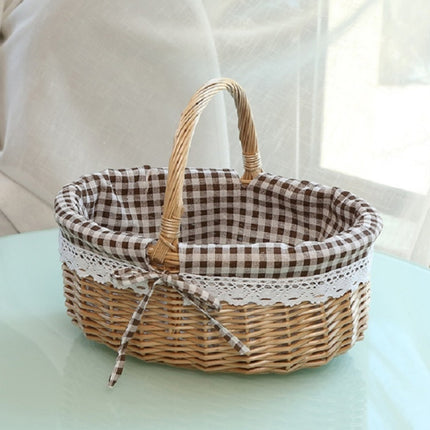 Hand-woven Picnic Basket Sackcloth Rattan Storage Basket, Specification:Large(Primary Color Coffee Plaid)-garmade.com
