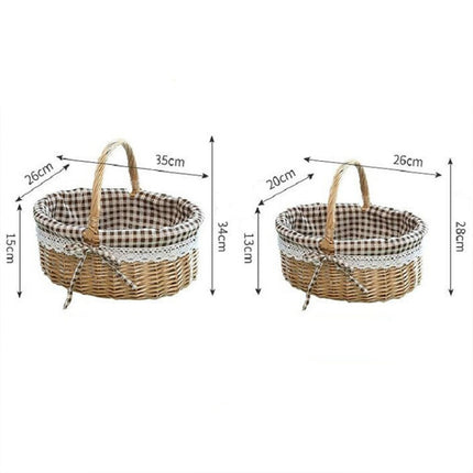 Hand-woven Picnic Basket Sackcloth Rattan Storage Basket, Specification:Large(Primary Color Coffee Plaid)-garmade.com