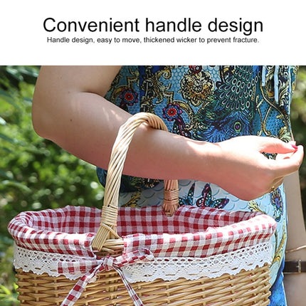Hand-woven Picnic Basket Sackcloth Rattan Storage Basket, Specification:Large(Primary Color Red Check Cloth)-garmade.com