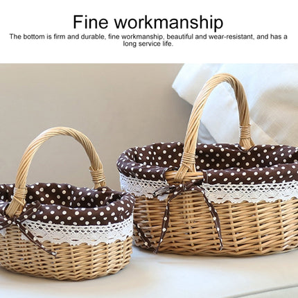 Hand-woven Picnic Basket Sackcloth Rattan Storage Basket, Specification:Large(Primary Coffee White Dot Cloth)-garmade.com