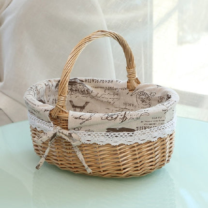 Hand-woven Picnic Basket Sackcloth Rattan Storage Basket, Specification:Large(Primary Color Alphabet Cloth)-garmade.com