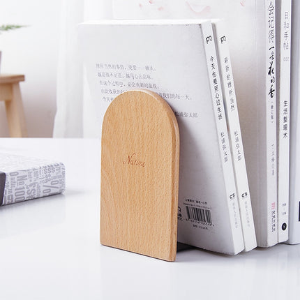 Anti-skid Bookends Shelf Holder Book Nature Wood Stand(Round)-garmade.com